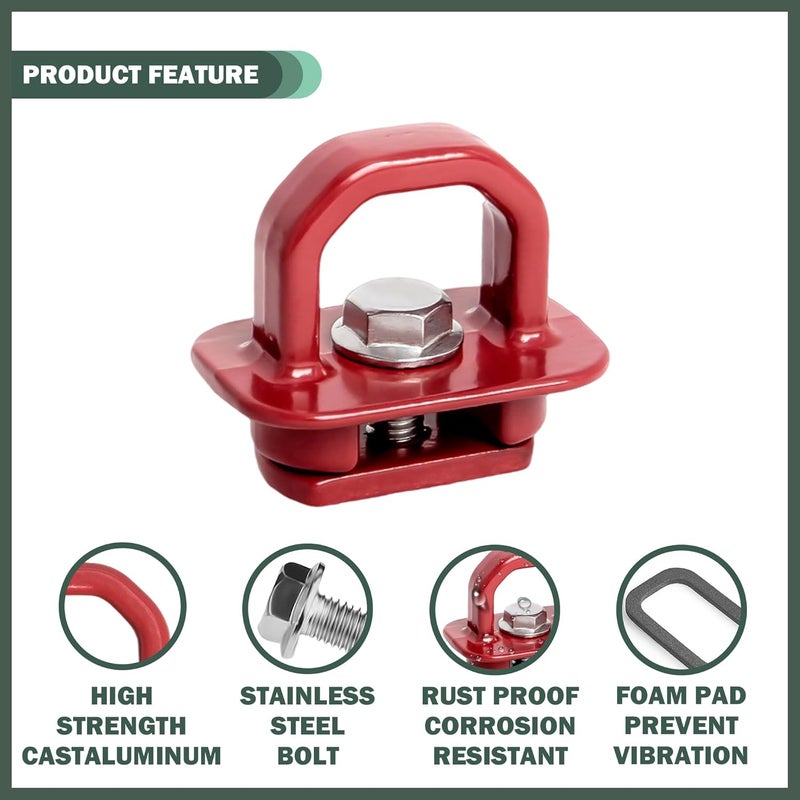Phamyor Aluminum Tie Down Anchors Truck Bed Side Wall Anchor fit for 2007-2023 Chevy Silverado/GMC Sierra, 2015-2023 Chevy Colorado/GMC Canyon, Truck Bed Cargo Hooks, DZ97903, Red, 9pcs - Image 2